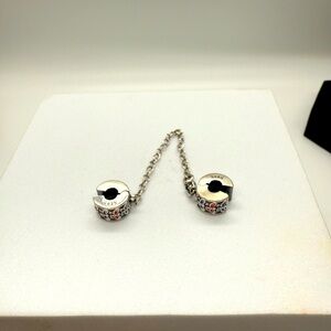 925 Sterling Silver Multicolor Floral Safety Chain for Charm Bracelets – New